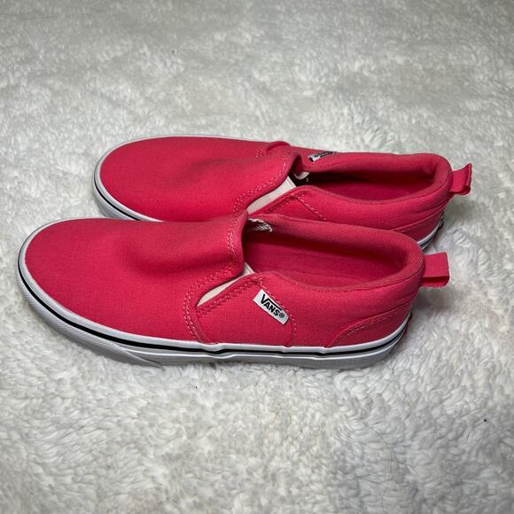 Size 3 - VANS Girls Asher Low Slip On Pink Girly Preppy Skater Girl Casual - Picture 2 of 7